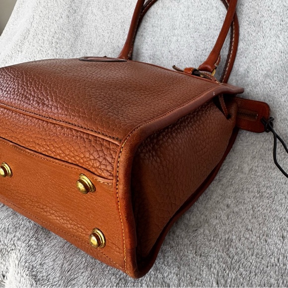 90s VINTAGE Dooney & Bourke Clean AWL Zip Top Satchel British Tan – MADE IN USA - Picture 14 of 16
